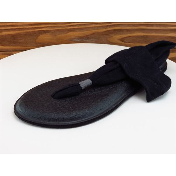 Sanuk Size 11 M Women Sandal Thong Black Faux Fur‎ - Picture 1 of 10